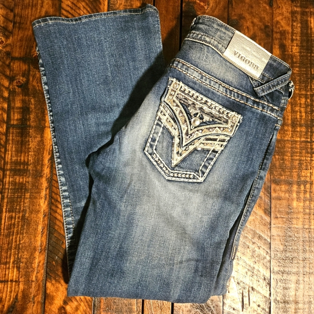 Vigoss Blue Boot Cut Jeans with Embellished Pockets